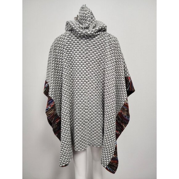 Flying Tomato white multicolor knit hooded poncho S/M - Picture 2 of 6